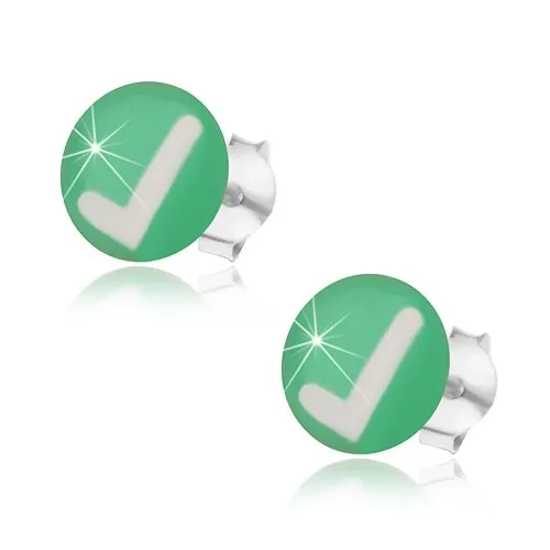 Puzetové náušnice ze stříbra 925, zelené pozadí, bílé zatržítko, glazura