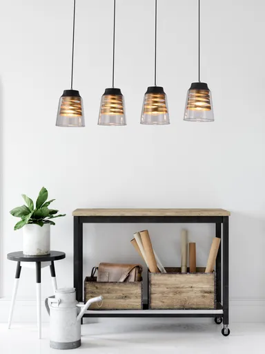 Černo-zlatá závěsná lampa ze skla 4xE27 Fresno