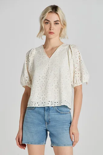 HALENKA GANT REG BRODERIE ANGLAISE BLOUSE EGGSHELL