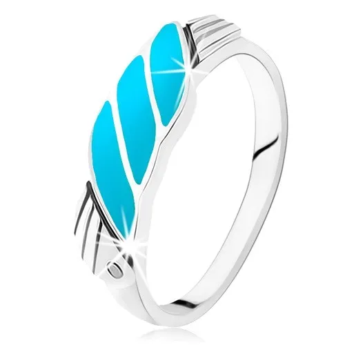 Prsten ze stříbra 925, šikmé tyrkysovomodré linie, andělská křídla, zirkonky - Velikost: 49