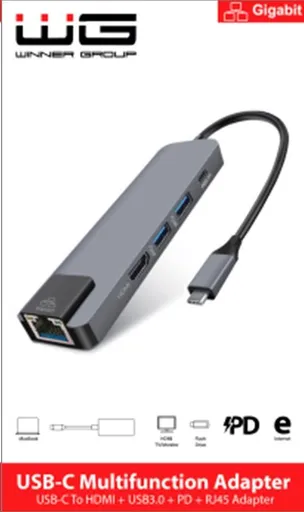 WG - HUB Type-C 4 v1, HDMI + RJ45 + USB3.0, hliníkový
