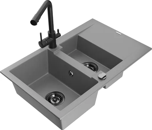 MEXEN/S Gaspar granitový dřez 1.5 s odkapávačem včetně baterie Duero, šedá 6507-71-671600-70-B
