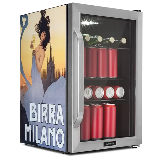 Klarstein Beersafe 70, Birra Milano Edition, lednice, 70 l, 3 police, panoramatické skleněné dveře, nerezová ocel