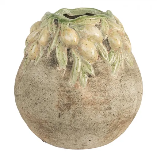 Béžový antik terakotový obal na květináč s olivami Olives - Ø 18*18 cm Clayre & Eef
