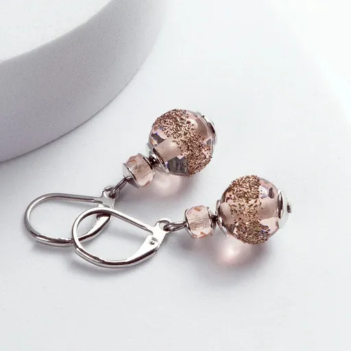 Lampglas Krásné náušnice Misty Earth s perlami Lampglas Timeless Beauty ETB16