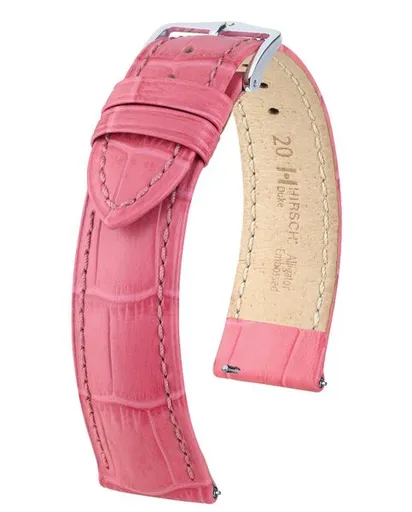 Řemínek Hirsch Duke - růžový - 18 mm - M – Střední délka - 16 mm - Stříbrná