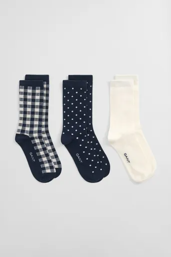 PONOŽKY GANT DOT AND GINGHAM CHECK SOCKS 3-PACK EVENING BLUE