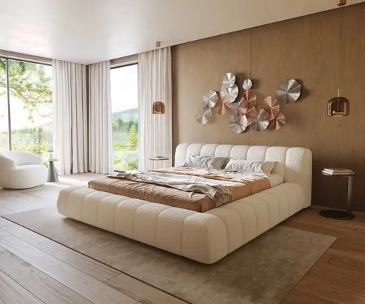 Čalouněná postel Cutio 180x200 cm bouclé krémovo-bílá