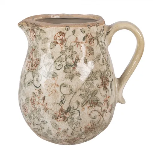 Béžový antik keramický džbán s květy Margaus L - 20*16*20 cm Clayre & Eef