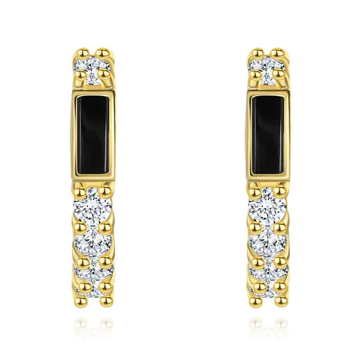 Briliantové zlaté náušnice 585 - černý obdélník, čiré kulaté diamanty