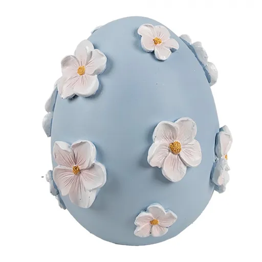 Dekorace modré vajíčko s bílými květy - Ø 11*13 cm Clayre & Eef