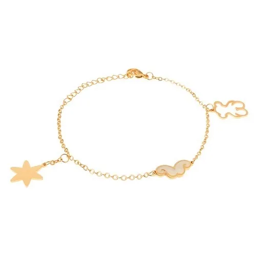 Ocelový náramek zlaté barvy, obrys medvídka, hvězda, fousky