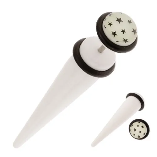 Bílý akrylový fake taper svítící ve tmě, černé hvězdičky