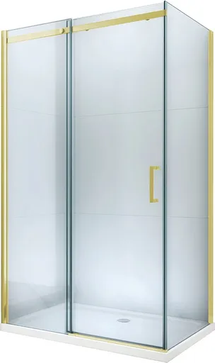 MEXEN/S Omega sprchový kout posuvný 110x100, sklo transparent, zlatá + vanička 825-110-100-50-00-4010