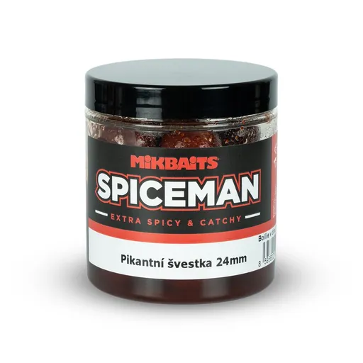 Mikbaits Boilie v dipu Spiceman 250ml - Pikantní Švestka 24mm,Mikbaits Boilie v dipu Spiceman 250ml - Pikantní Švestka 24mm