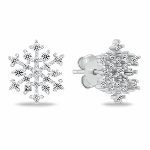 Brilio Silver Blyštivé stříbrné náušnice vločky se zirkony EA1247W