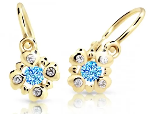 Cutie Jewellery Třpytivé dětské náušnice ze žlutého zlata C2253-10-X-1 světle modrá