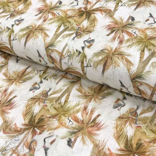 Viskóza se lnem Crane bird design A digital print