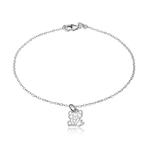 Stříbrný náramek 925 - přívěsek s motivem kočky, lesklá oválná očka