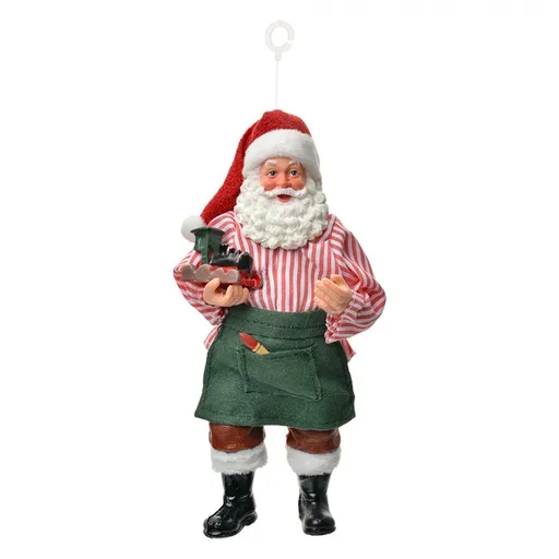 Závěsná vánoční dekorace Santa Claus držící mašinku - 9*6*17 cm Clayre & Eef