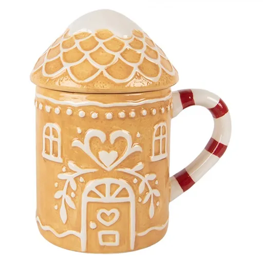 Keramický hrnek perníková chaloupka s víčkem - 13*10*15 cm / 350 ml Clayre & Eef