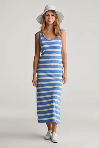 ŠATY GANT STRIPED TANK TOP JERSEY MIDI DRESS PERFECT BLUE