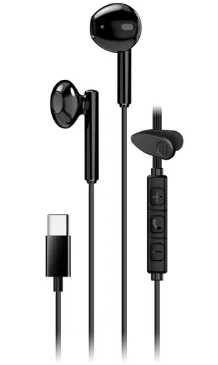 Genius HS-M366 Headset, drátový, do uší, mikrofon, ovládání hlasitosti, 360° rotační klip, USB-C, černý