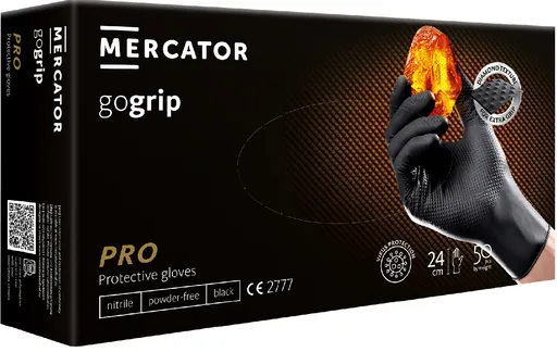 MERCATOR® GOGRIP - Nitrilové rukavice, bez pudru, 50 ks, černé, L