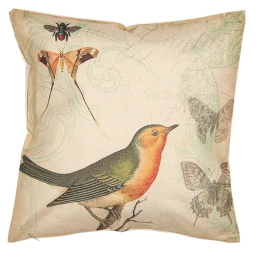 Povlak na polštář s ptáčkem a motýly - 43*43 cm Clayre & Eef
