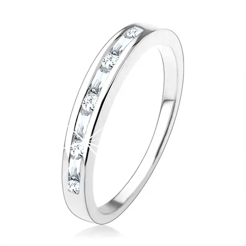 Zásnubní prsten ze stříbra 925, drobné čiré zirkony vsazené v úzkém výřezu - Velikost: 55
