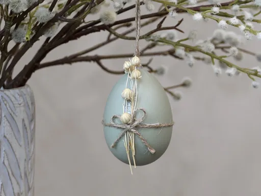 Závěsné zelené dekorační vajíčko se suchými květy - Ø 5*7 cm Chic Antique