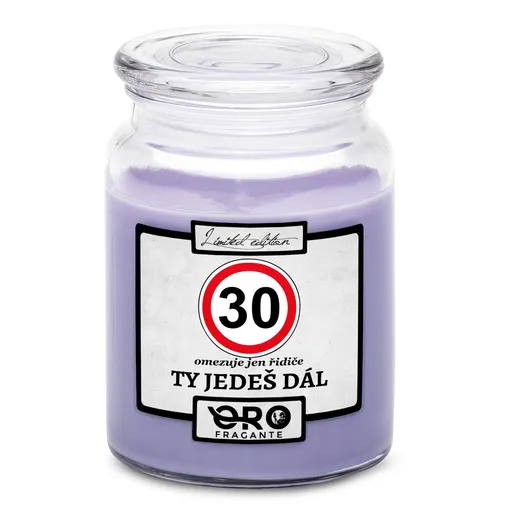 Svíčka Ty jedeš dál – výběr věku (věk: 30, Vůně svíčky: Levandule)