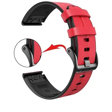 X-Site silikon/kožený pro Garmin QuickFit 22mm, červený (ERSQCKL-006R22)