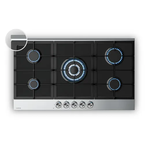 Klarstein Verosteel plynová varná deska, 5 hořáků, Elektrické zapalování, Kompatibilní s zemním plynem a LPG, 10400W, 90cm