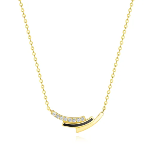 Náhrdelník ze žlutého zlata 585 - zirkonový, černý a hladký oblouk
