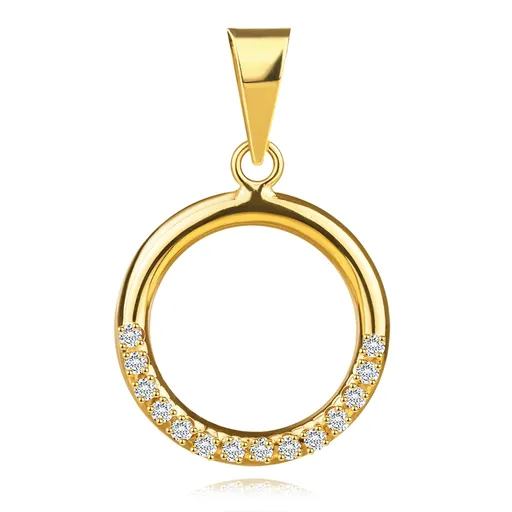 Kulatý přívěsek ze 14K žlutého zlata - kruh zdobený čirými zirkony
