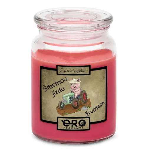 Svíčka Prasátko a traktor (Vůně svíčky: Višně v čokoládě)