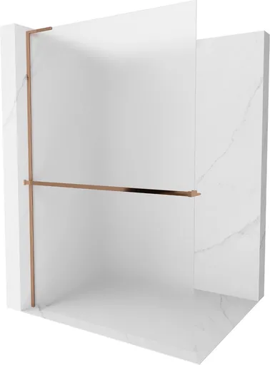 MEXEN/S Kioto+ L Sprchová zástěna WALK-IN s poličkou a držákem ručníků 110 x 200, dekor, růžové zlato 800-110-123-60-30