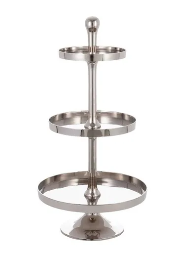 Stříbrný 3-patrový kovový etažér Basse - Ø 50*100cm J-Line by Jolipa