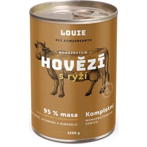 LOUIE HOVĚZÍ S RÝŽÍ 1 200 G Psí konzerva, hnědá, velikost