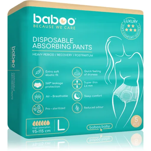 Baboo Disposable Absorbing Pants jednorázové plenkové kalhotky velikost L 5 ks