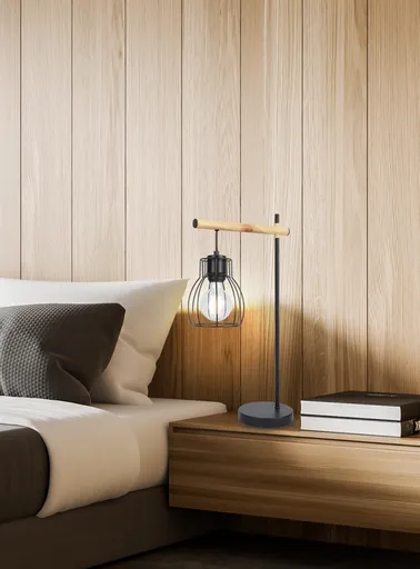 Černá košová stolní lampa Bernita