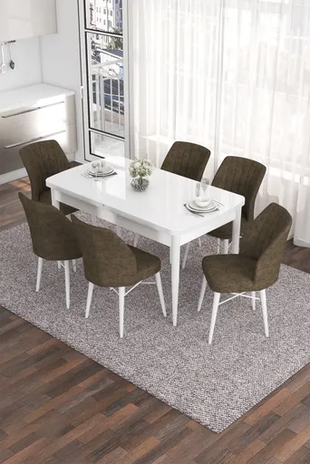 Extendable Dining Table & Chairs Set (7 Pieces) Eva - White, Brown
