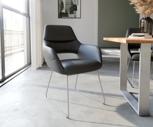 Jídelní židle Yago-Flex tenká podnož nerezová ocel pravá kůže