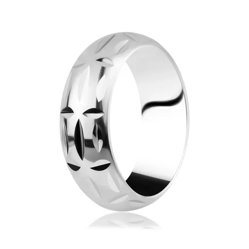 Prsten ze stříbra 925 - lesklé zářezy, kolmo uložené prohlubinky - Velikost: 64
