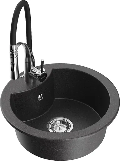 MEXEN/S Diego granitový dřez 1-miska včetně baterie Aster, černá kropenatá 6512-76-73450-07
