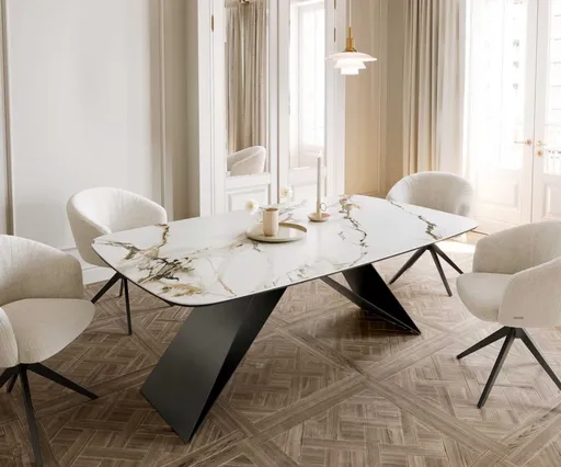 Jídelní stůl Edge oválný 200x100 keramika Calacatta Luxe bílo