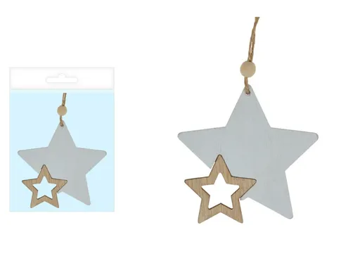 Závěs hvězda dřevo bílá 8cm