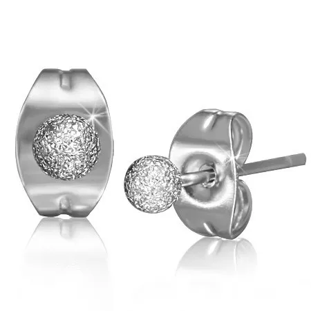 Náušnice z oceli, stříbrná barva, kulička s pískovaným povrchem, 3 mm