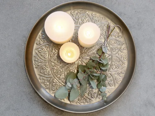 Mosazný antik kovový podnos s patinou Flowier - Ø 41*4cm Chic Antique